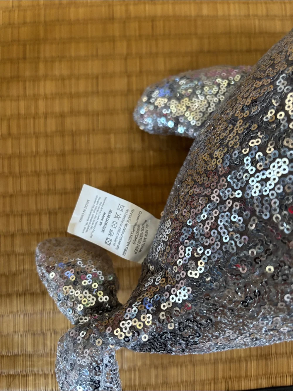 Silver Sequin Whale Plush with Red Santa Hat